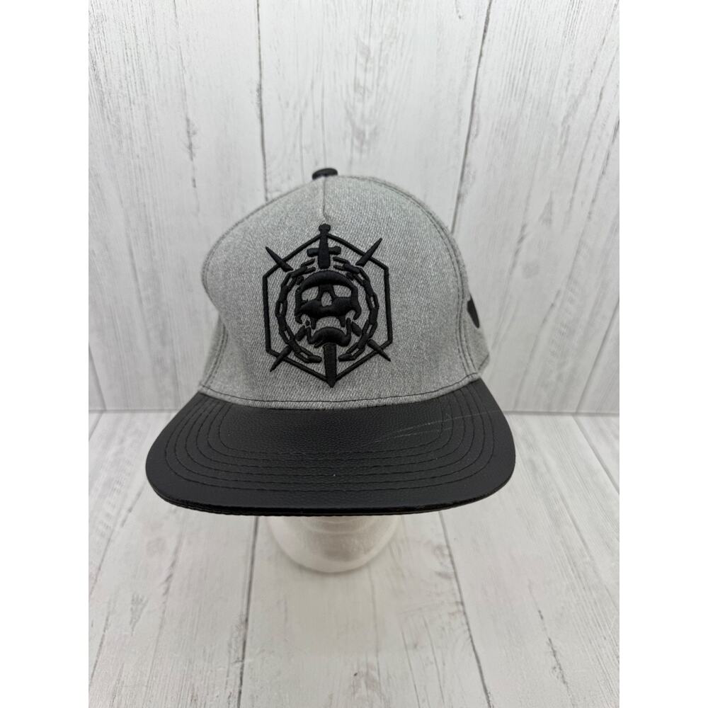 Destiny 2 Raid Snapback Black Faux Leather Brim Gray Hat Skull Sword Bungie